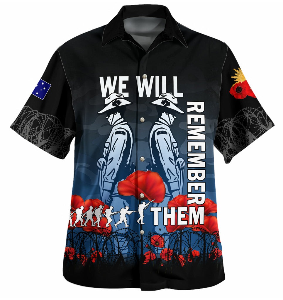 Australia Anzac Day Hawaiian Shirt - Anzac Day Soldier We Will Remember Them Shirt Blue - Vibe Hoodie Shop