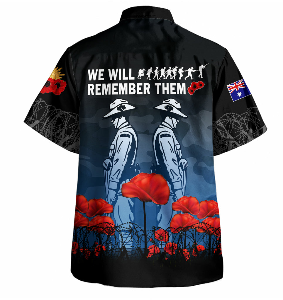 Australia Anzac Day Hawaiian Shirt - Anzac Day Soldier We Will Remember Them Shirt Blue - Vibe Hoodie Shop