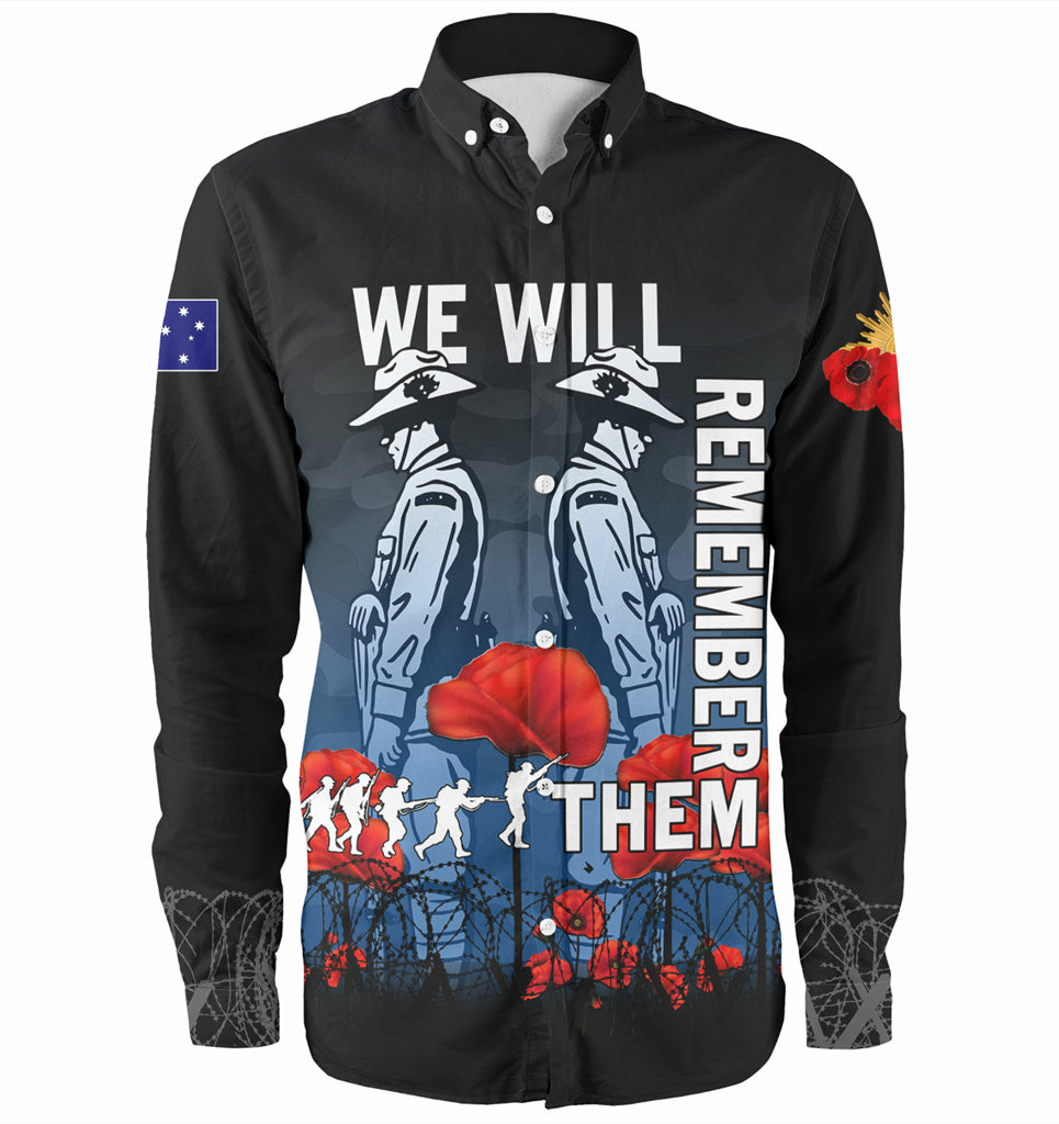 Australia Anzac Day Long Sleeve Shirt - Anzac Day Soldier We Will Remember Them Shirt Blue - Vibe Hoodie Shop