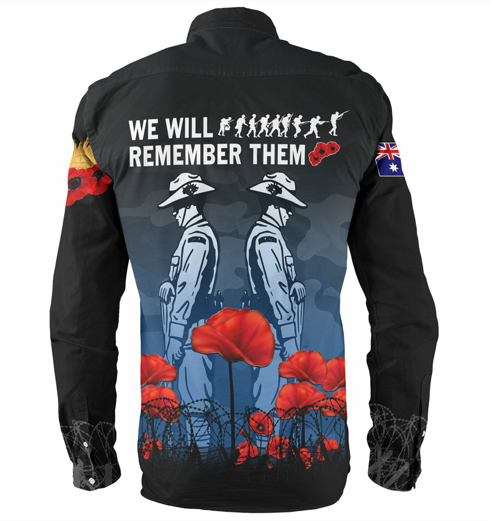 Australia Anzac Day Long Sleeve Shirt - Anzac Day Soldier We Will Remember Them Shirt Blue - Vibe Hoodie Shop