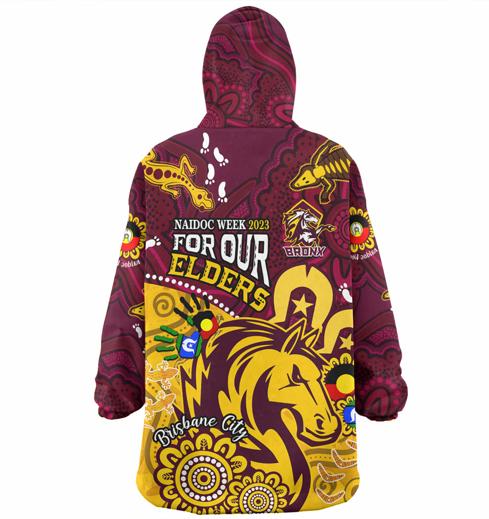 Australia Naidoc Week Brisbane City Wearable Blanket Hoodie - Bronx For Our Elders Aboriginal Inspired Oodie Blue - Vibe Hoodie Shop