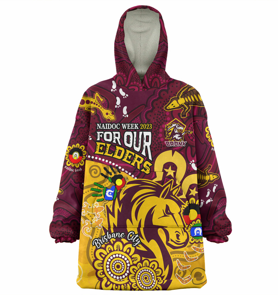 Australia Naidoc Week Brisbane City Wearable Blanket Hoodie - Bronx For Our Elders Aboriginal Inspired Oodie Blue - Vibe Hoodie Shop
