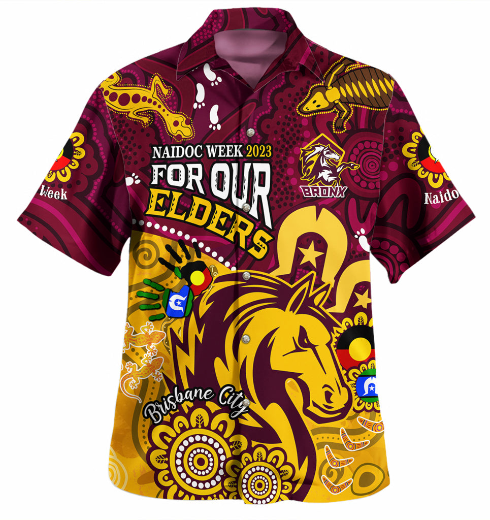 Australia Naidoc Week Brisbane City Hawaiian Shirt - Bronx For Our Elders Aboriginal Inspired Shirt Blue - Vibe Hoodie Shop