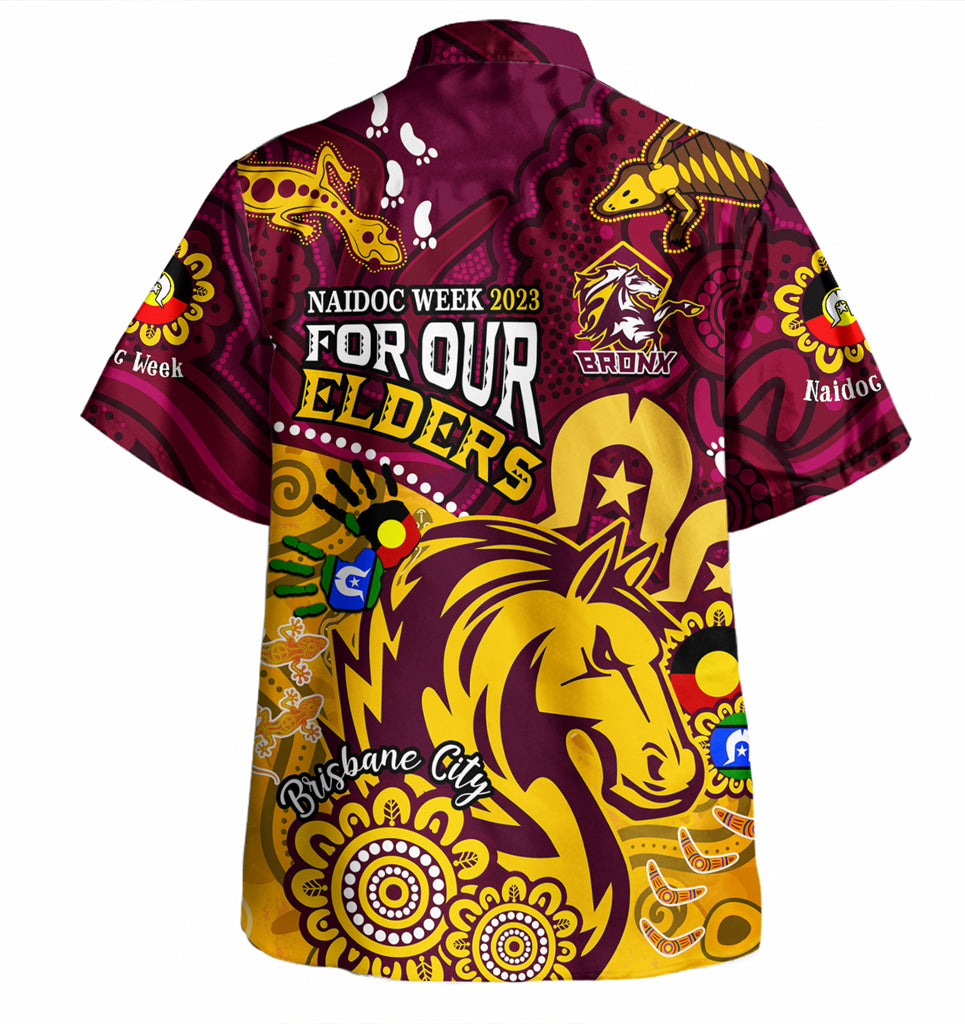 Australia Naidoc Week Brisbane City Hawaiian Shirt - Bronx For Our Elders Aboriginal Inspired Shirt Blue - Vibe Hoodie Shop