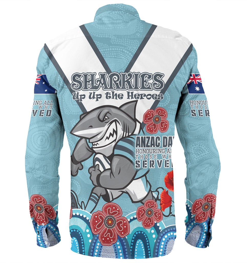 Australia Sutherland and Cronulla Anzac Custom Long Sleeve Shirt - Up Up The Heroes Shirt - Vibe Hoodie Shop