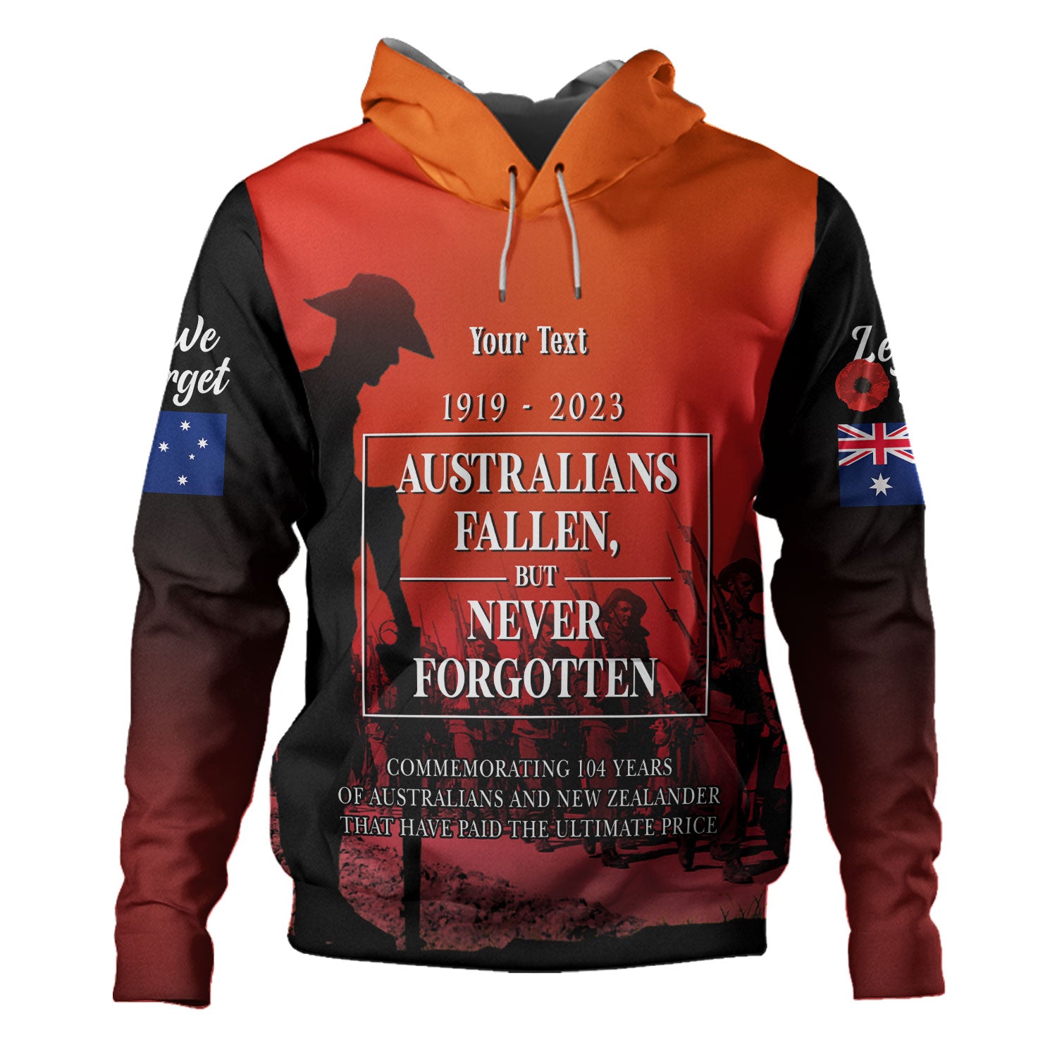 Australia Anzac Day Custom Hoodie - Lest We For Get Anzac Quotes Hoodie - Vibe Hoodie Shop