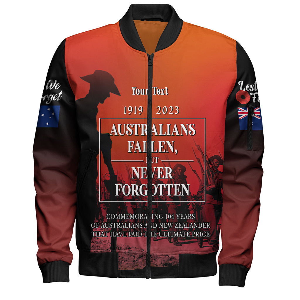 Australia Anzac Day Custom Bomber Jacket - Lest We For Get Anzac Quotes Bomber Jacket - Vibe Hoodie Shop