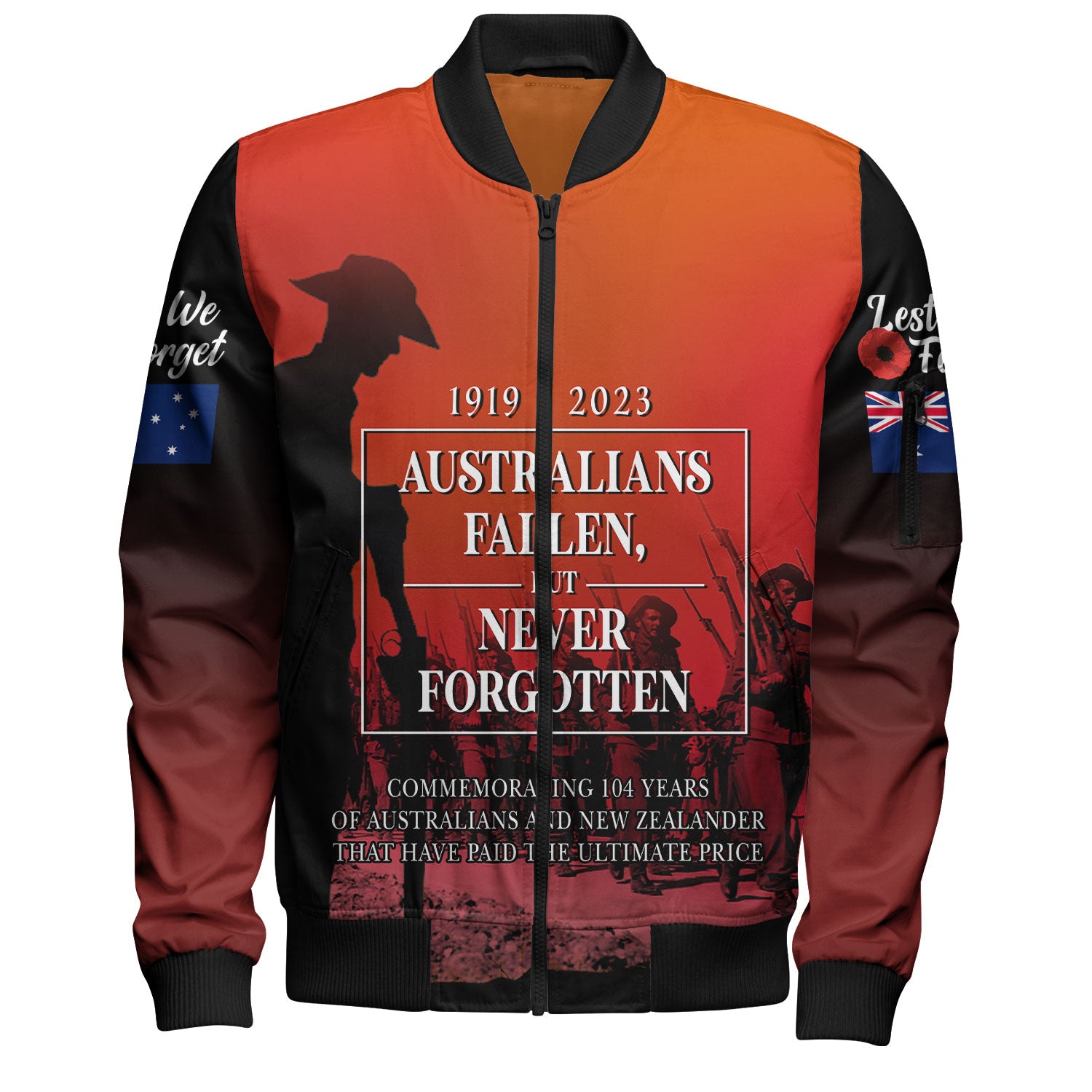 Australia Anzac Day Custom Bomber Jacket - Lest We For Get Anzac Quotes Bomber Jacket - Vibe Hoodie Shop