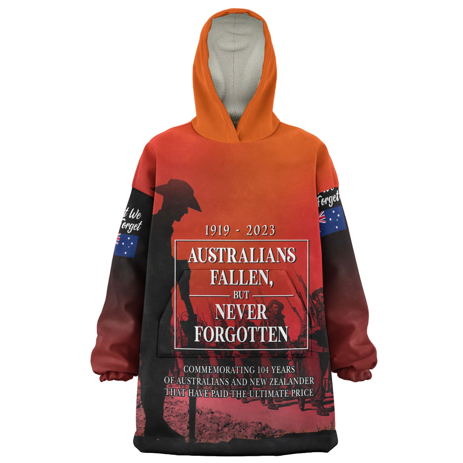 Australia Anzac Day Custom Wearable Blanket Hoodie - Lest We For Get Anzac Quotes Wearable Blanket Hoodie - Vibe Hoodie Shop