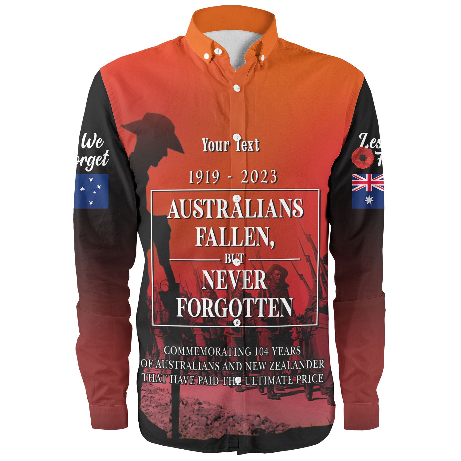 Australia Anzac Day Custom Long Sleeve Shirt - Lest We For Get Anzac Quotes Shirt - Vibe Hoodie Shop