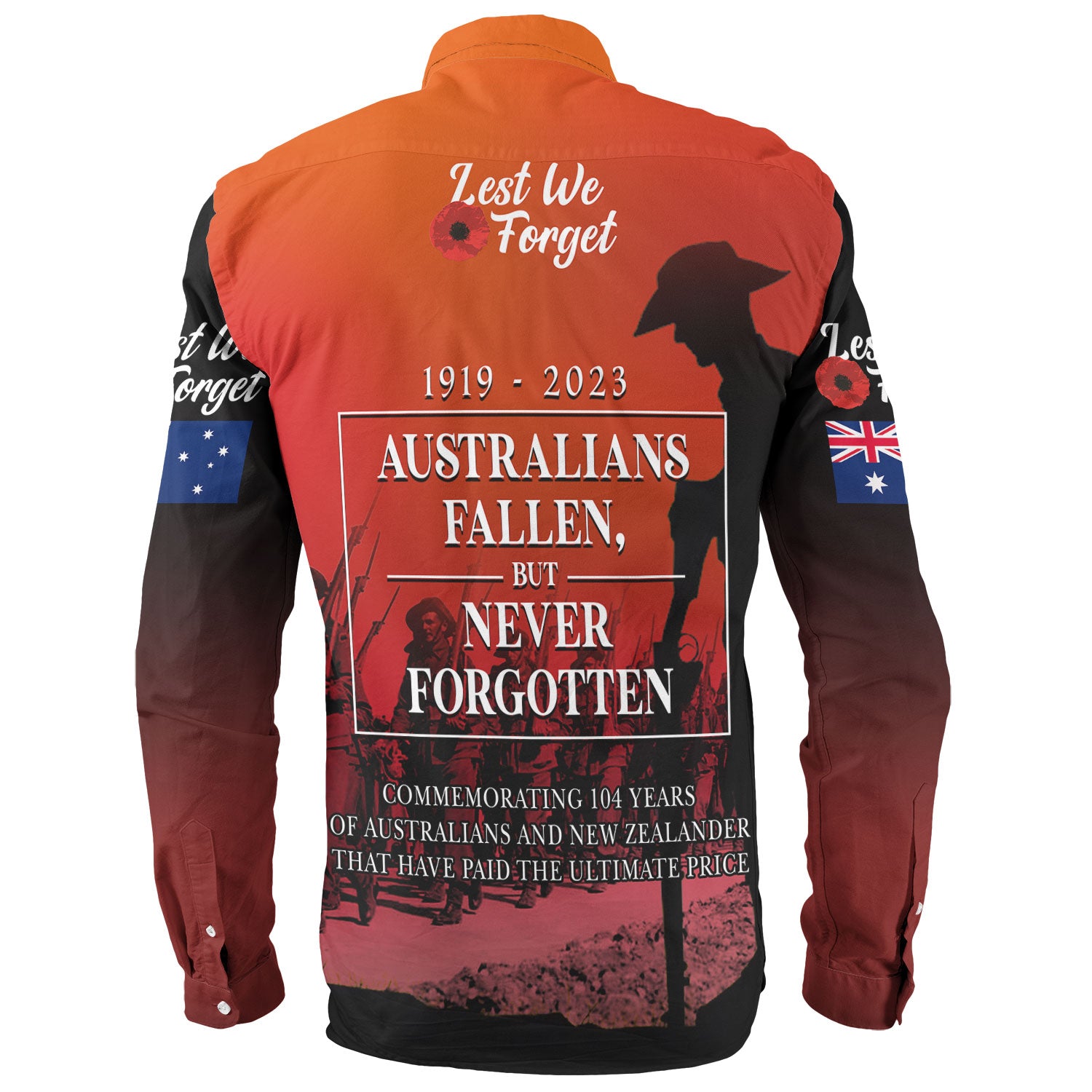 Australia Anzac Day Custom Long Sleeve Shirt - Lest We For Get Anzac Quotes Shirt - Vibe Hoodie Shop