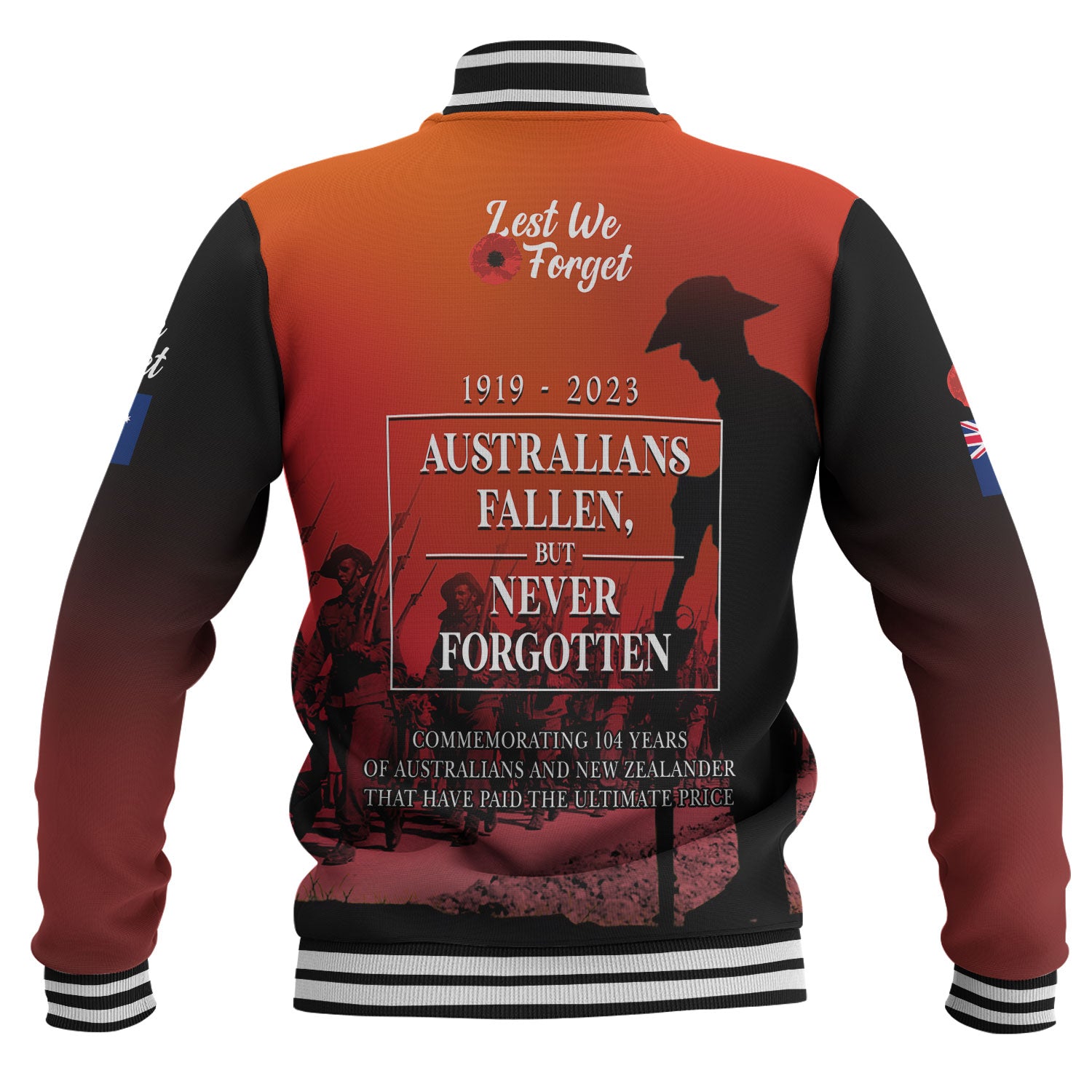 Australia Anzac Day Custom Baseball Jacket - Lest We For Get Anzac Quotes Jacket - Vibe Hoodie Shop