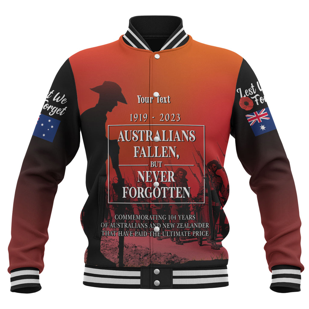 Australia Anzac Day Custom Baseball Jacket - Lest We For Get Anzac Quotes Jacket - Vibe Hoodie Shop