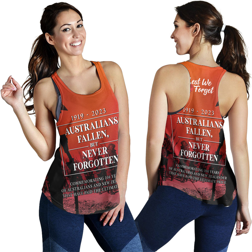 Australia Anzac Day Custom Women Racerback Tank - Lest We For Get Anzac Quotes Tank - Vibe Hoodie Shop