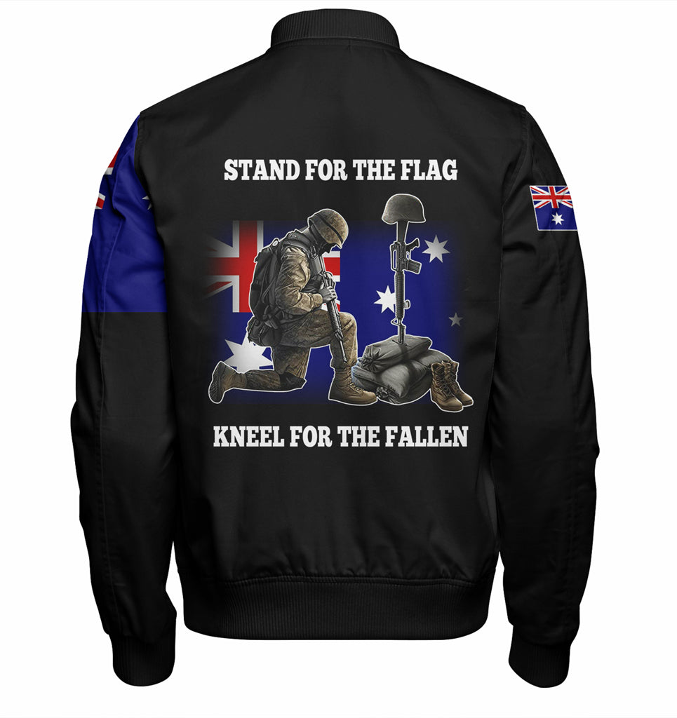 Australia Anzac Day Custom Bomber Jacket - Stand For The Flag Kneel For The Fallen Bomber Jacket - Vibe Hoodie Shop