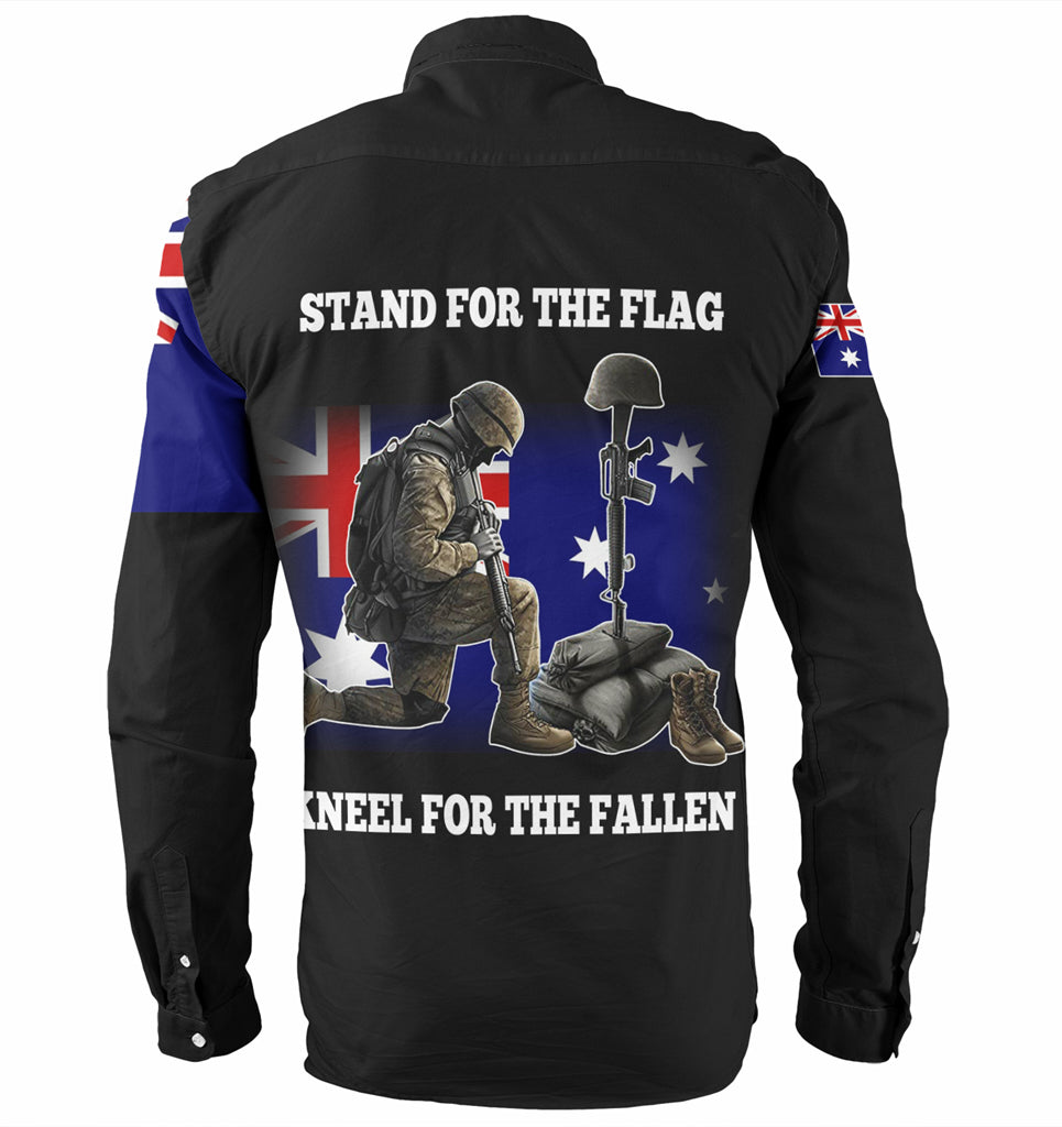 Australia Anzac Day Custom Long Sleeve Shirt - Stand For The Flag Kneel For The Fallen Shirt - Vibe Hoodie Shop