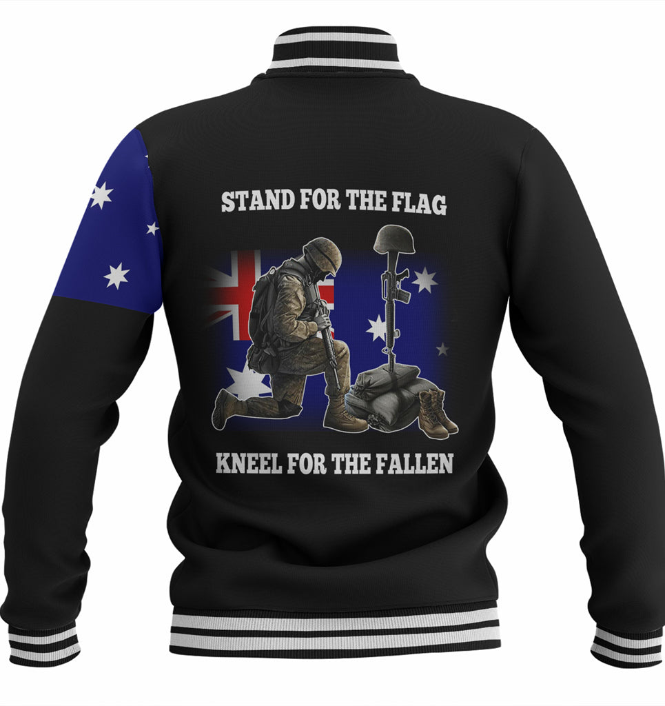 Australia Anzac Day Custom Baseball Jacket - Stand For The Flag Kneel For The Fallen Jacket - Vibe Hoodie Shop