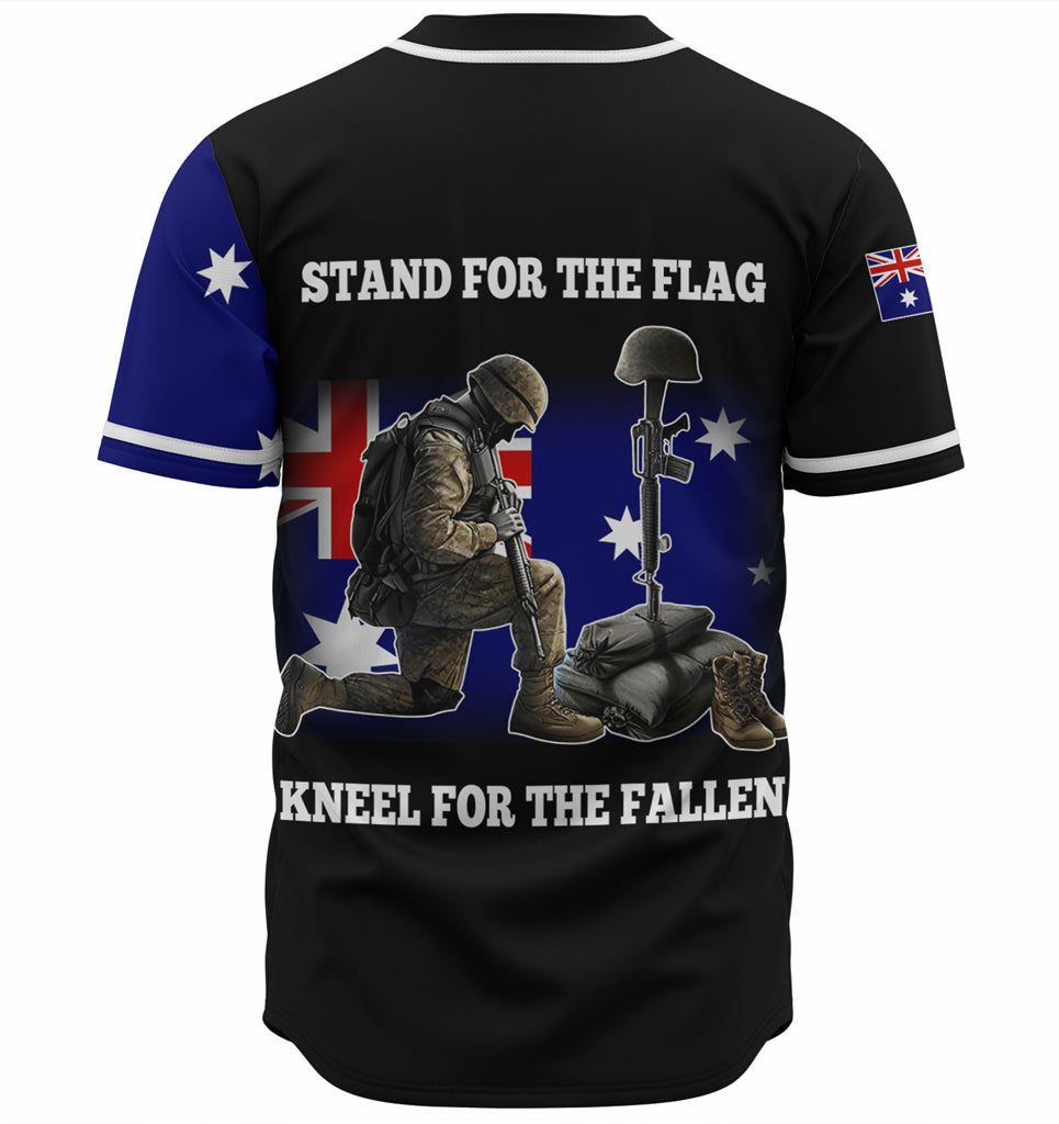 Australia Anzac Day Custom Baseball Jersey - Stand For The Flag Kneel For The Fallen Shirt - Vibe Hoodie Shop