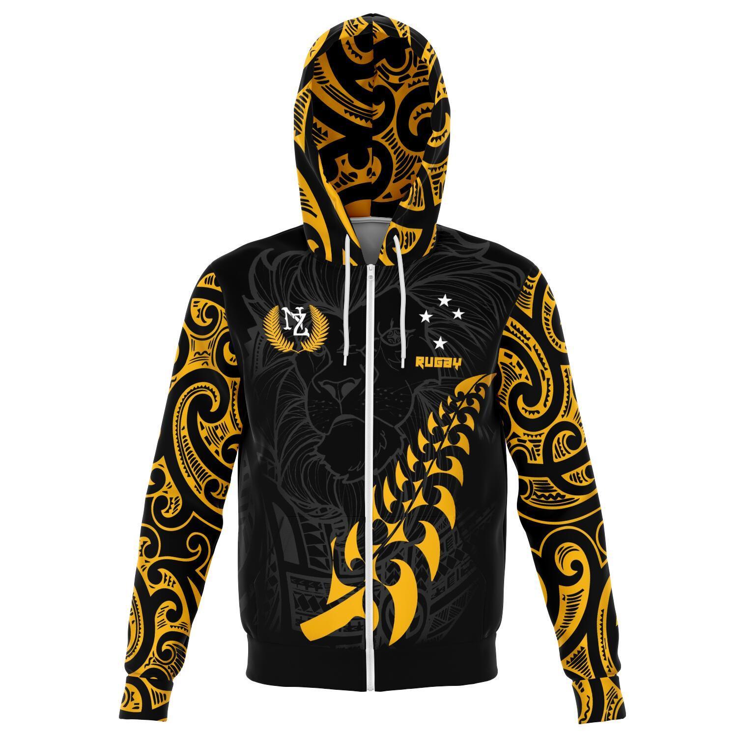 New Zealand Maori Lion Rugby Zip Hoodie - Vibe Hoodie Shop