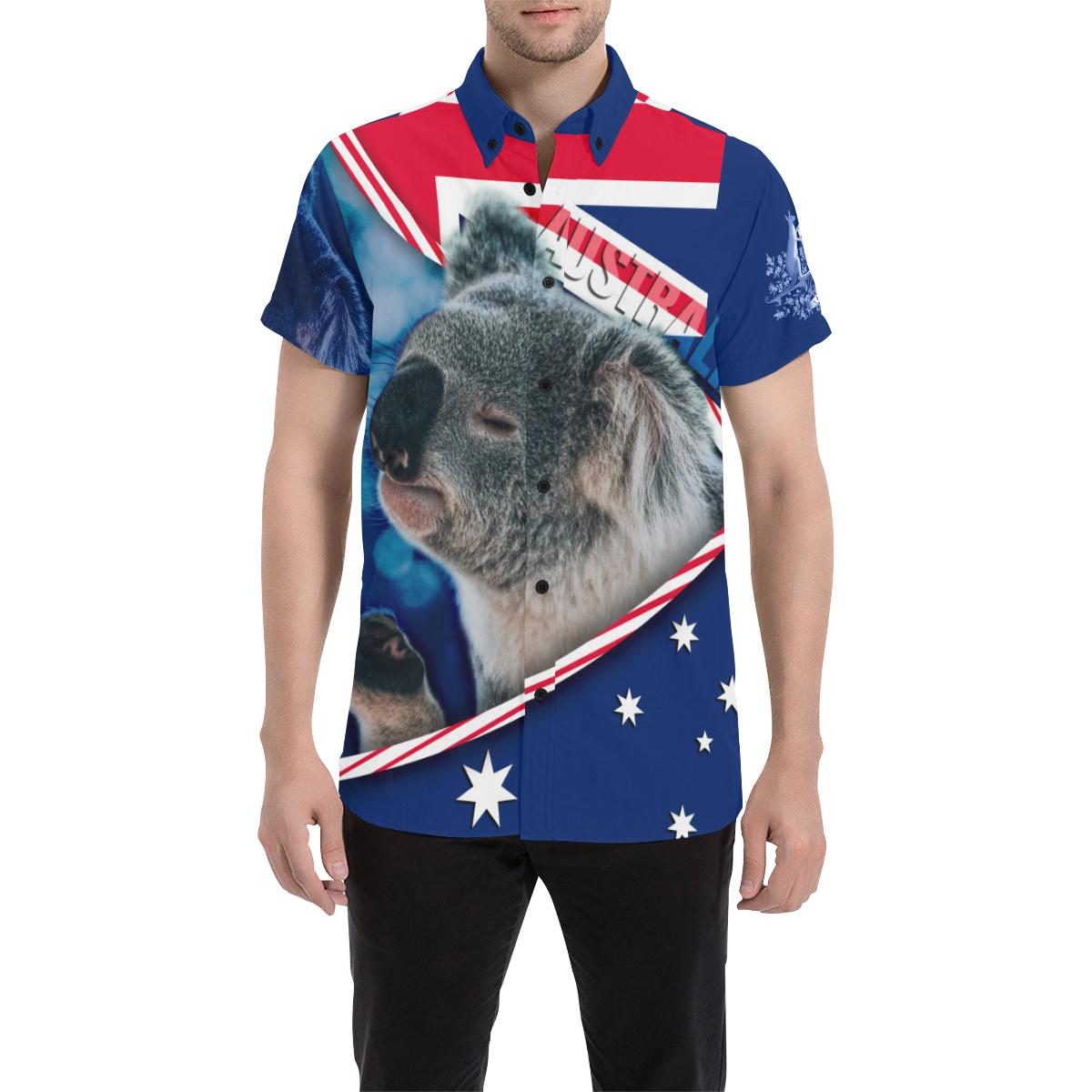 Short Sleeve Shirt - Australian Flag and Coat Of Arms Shirt Koala 3D - Vibe Hoodie Shop