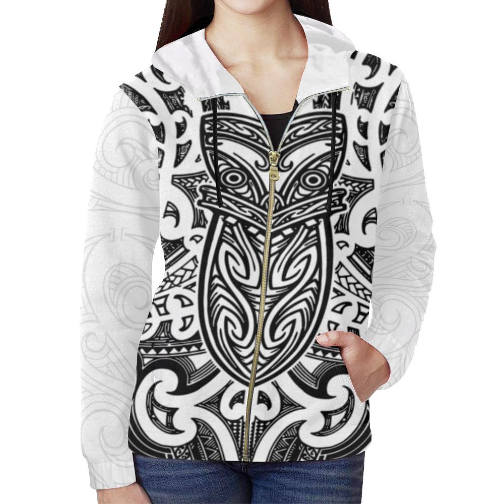 New Zealand Zip - Up Hoodie Maori Rugby - Black And White - Vibe Hoodie Shop