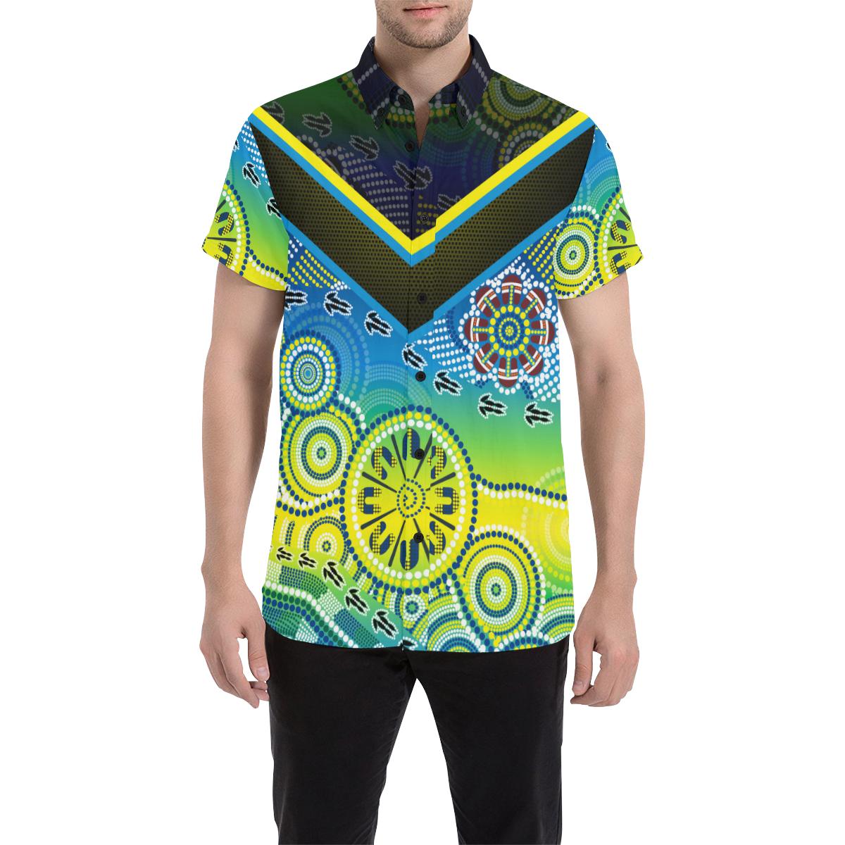 Aboriginal Short Sleeve Shirt - Dot Painting Indigenous Circle Patterns - Vibe Hoodie Shop