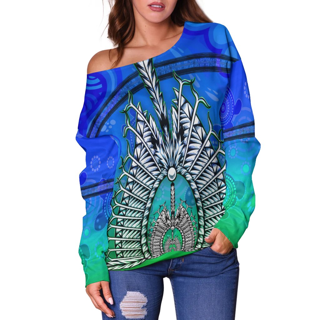 Women off Shoulder - Turtle Background With Dhari Mask - Vibe Hoodie Shop