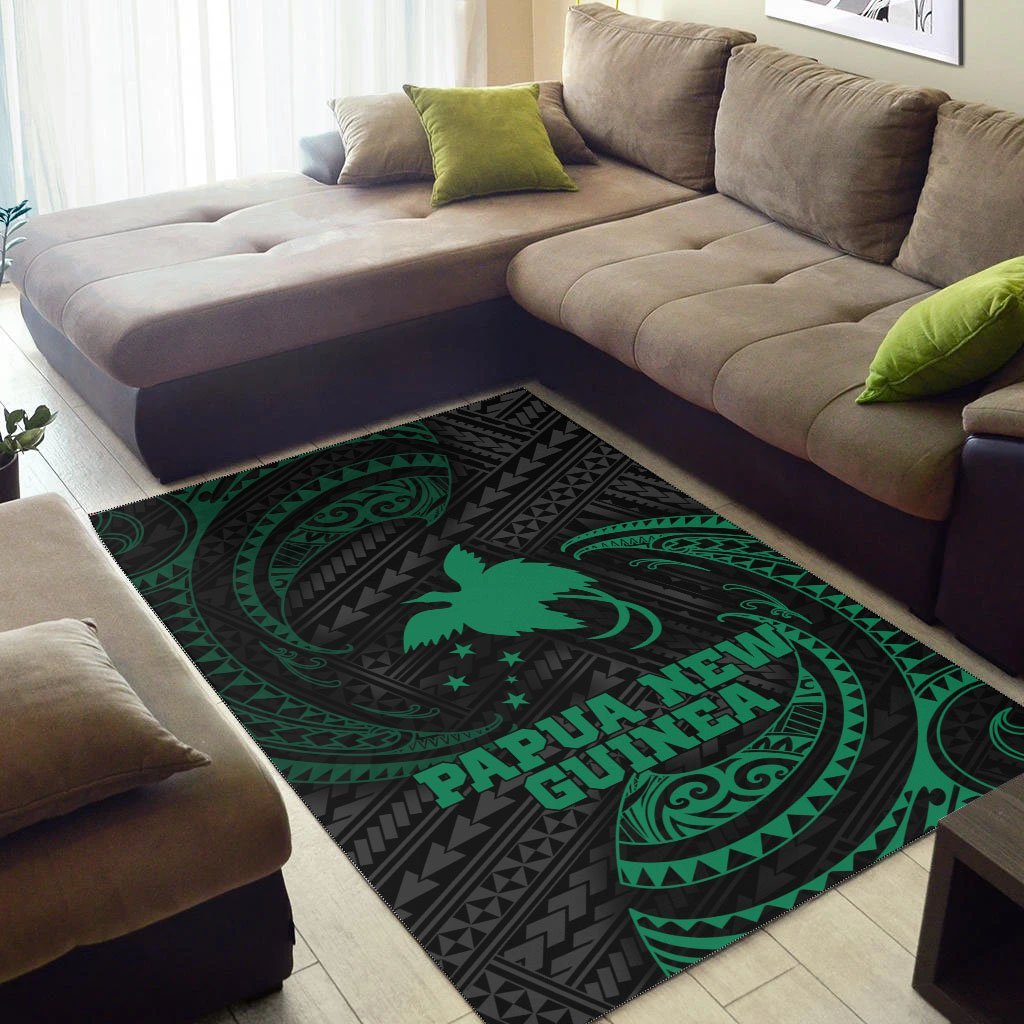 Papua New Guinea Polynesian Area Rug - Green Tribal Wave - Vibe Hoodie Shop