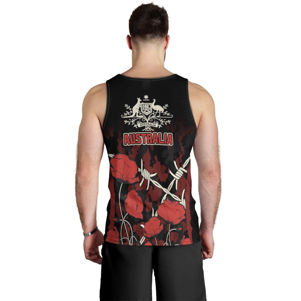 ANZAC Men's Tank Top - ANZAC with Remembrance Poppy Flower - Vibe Hoodie Shop