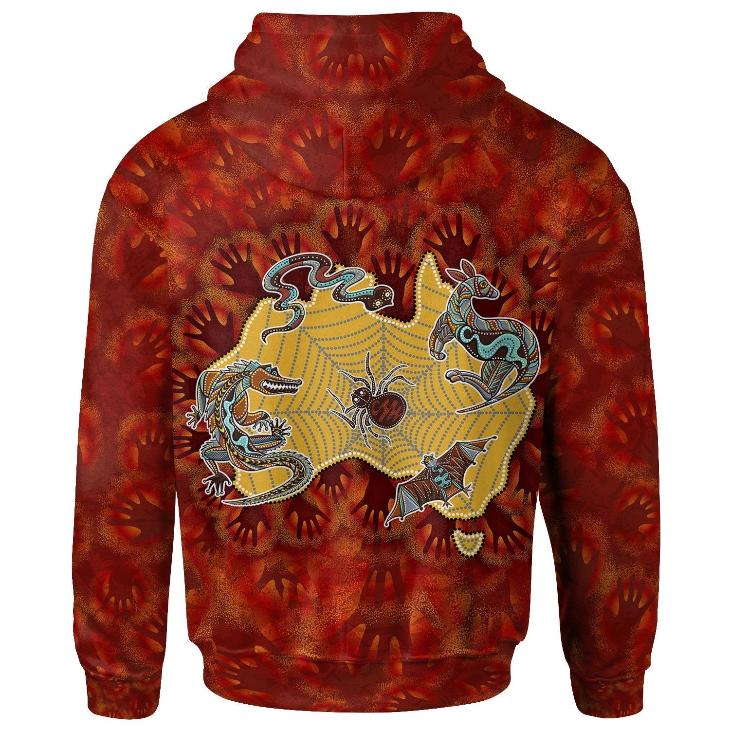 Custom Aboriginal Hoodie - Australia Map Hand Patterns Spider Web - Vibe Hoodie Shop