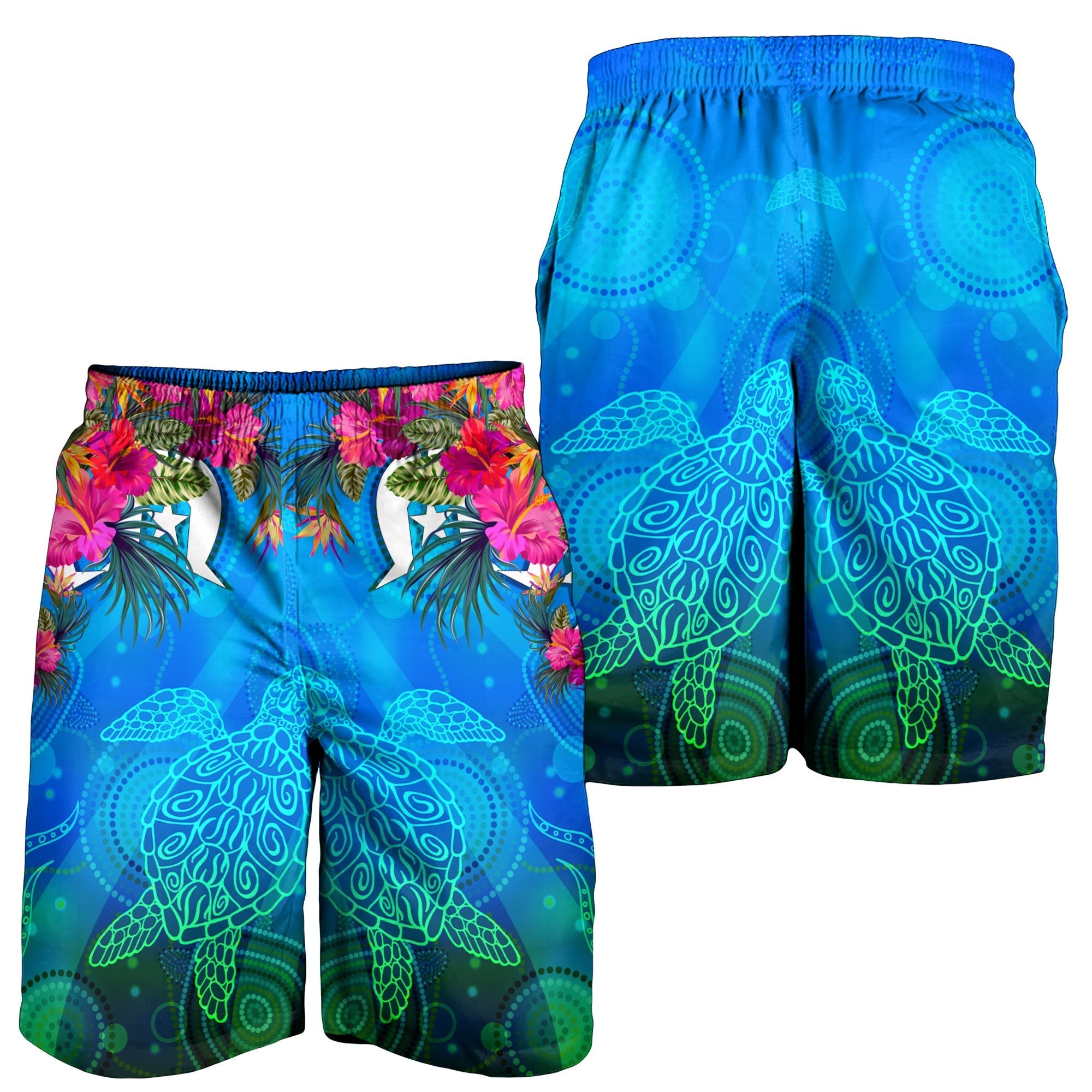 Men Short - Torres Strait Blue Sea With Hibiscus - Vibe Hoodie Shop