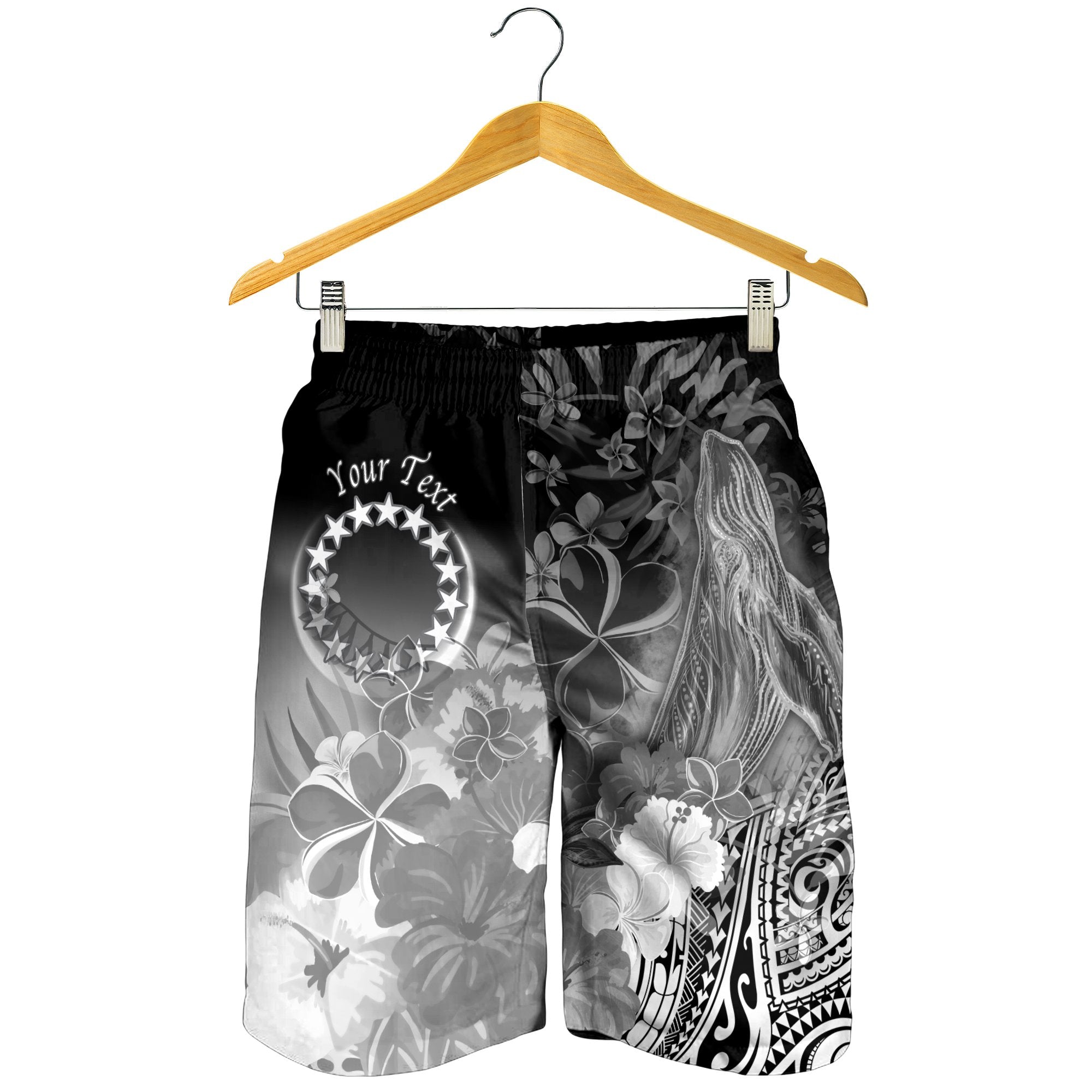 Cook Islands Custom Personalised Men's Shorts - Humpback Whale with Tropical Flowers (White) - Vibe Hoodie Shop