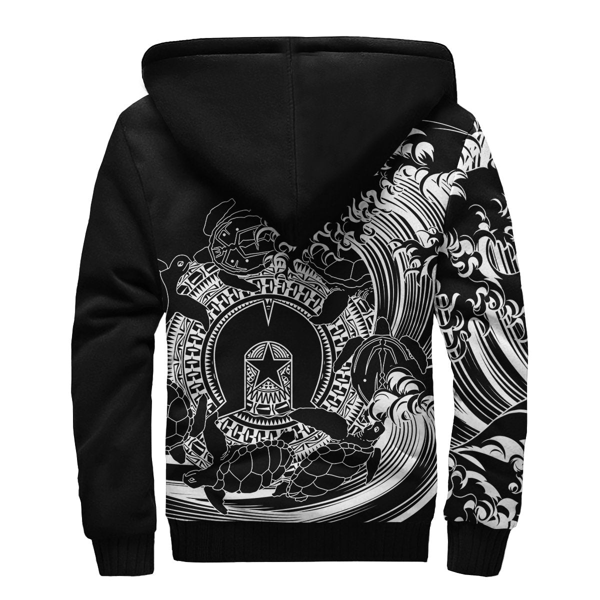 Aboriginal Sherpa Hoodie, Torres Strait Islands in Wave (Black) - Vibe Hoodie Shop