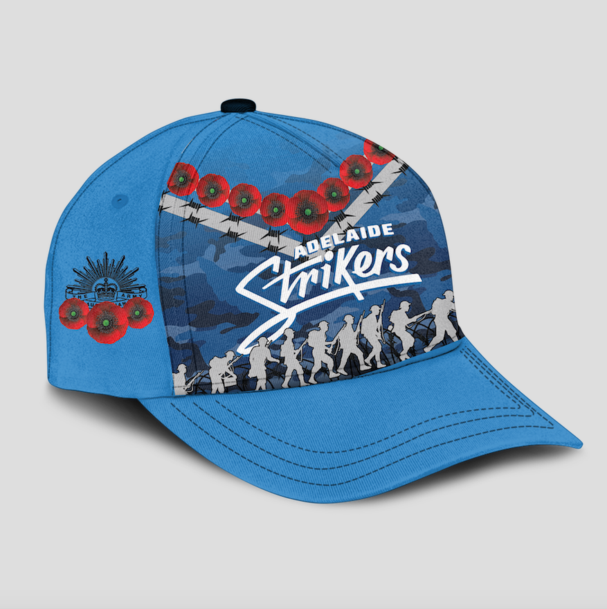 Adelaide Strikers ANZAC 2022 Caps Camouflage With Poppy - - Vibe Hoodie Shop