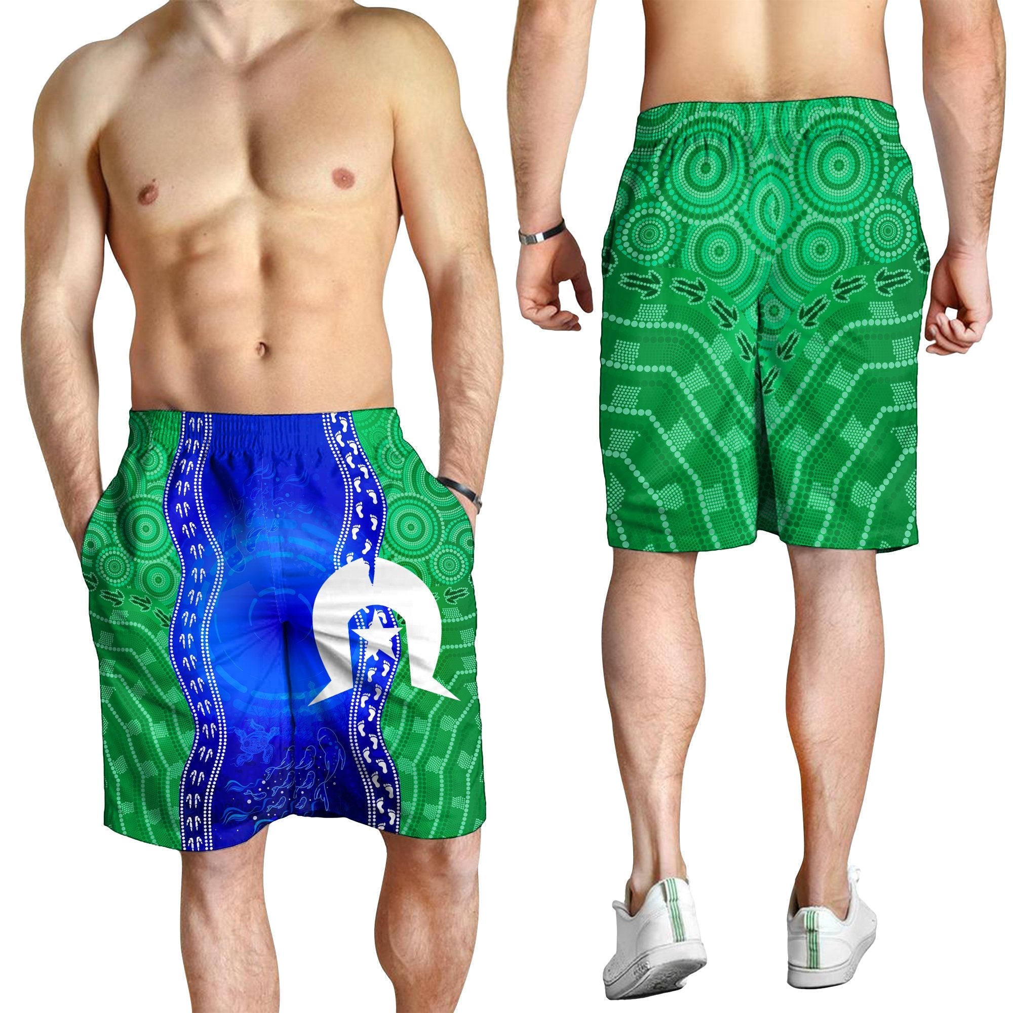 Torres Strait Islanders Men's Shorts - Torres Symbol With Aboriginal Patterns - Vibe Hoodie Shop