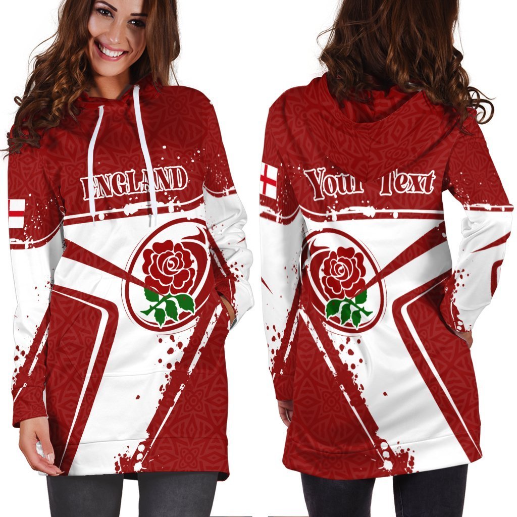 (Custom Text) England Rugby Personalised Hoodie Dress - England Rugby - Vibe Hoodie Shop