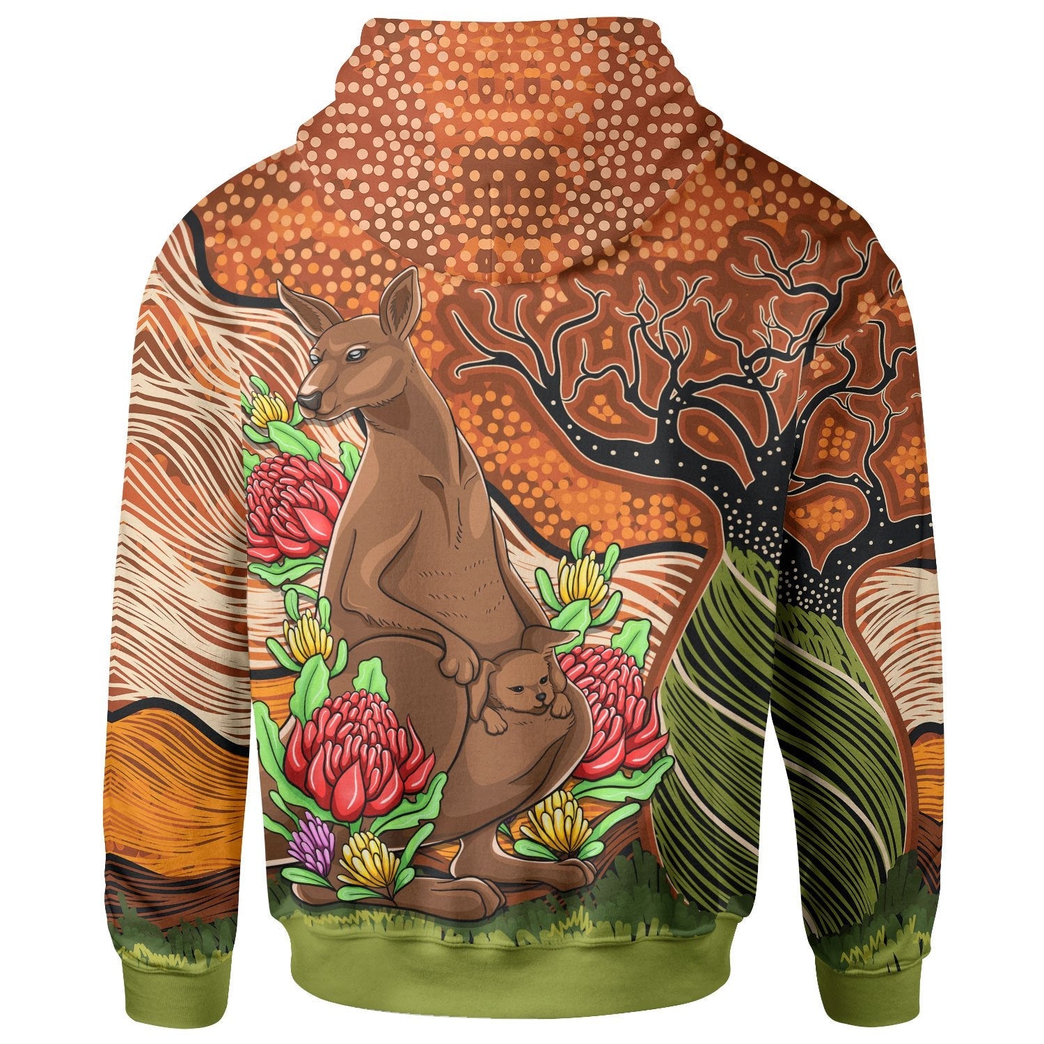 Aboriginal Hoodie - Kangaroo With Indigenous Tree - Vibe Hoodie Shop