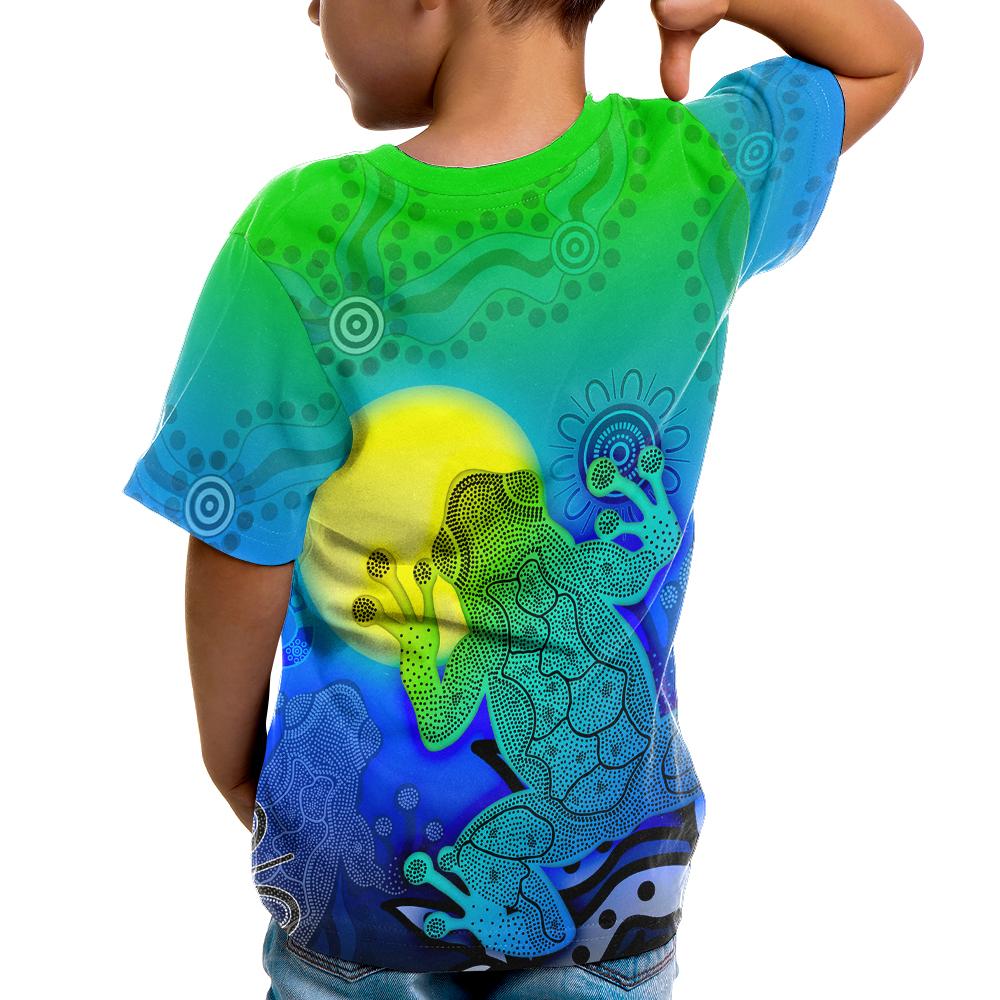 Aboriginal T shirts Kid - Indigenous Frog (Blue) - Vibe Hoodie Shop