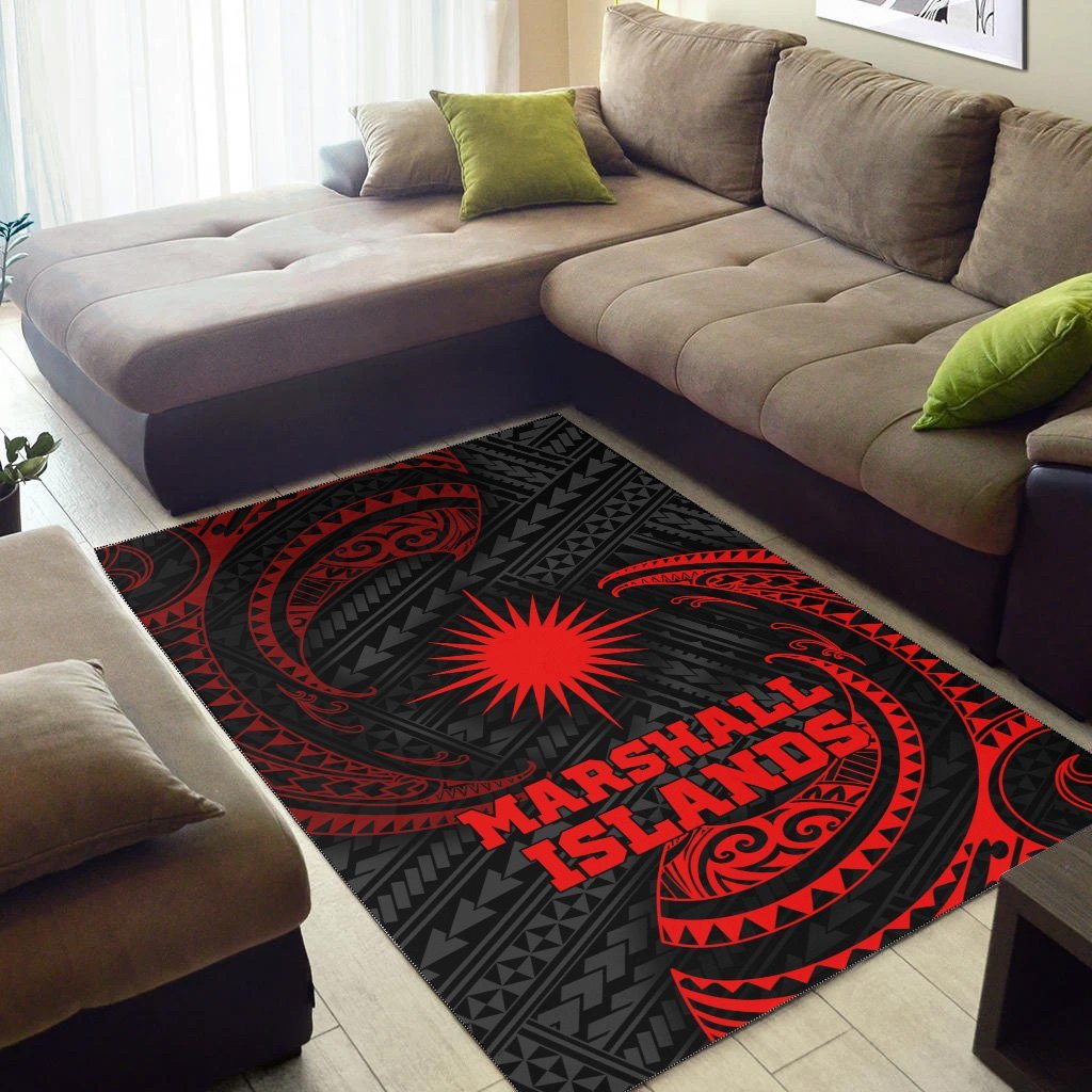 Marshall Islands Polynesian Area Rug - Red Tribal Wave - Vibe Hoodie Shop