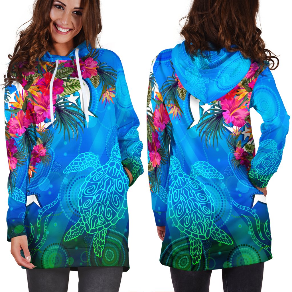 Hoodie Dress - Torres Strait Blue Sea With Hibiscus - Vibe Hoodie Shop