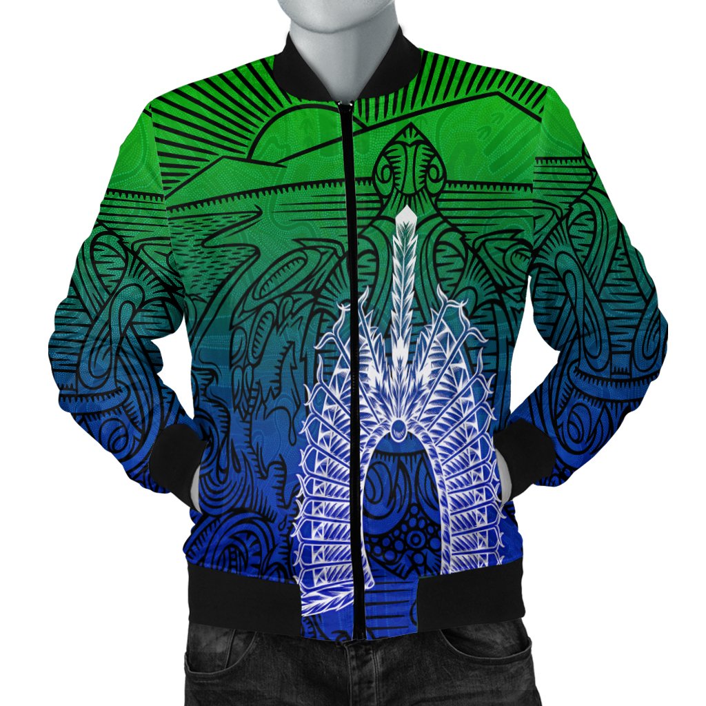 Torres Strait Islanders Men's Bomber Jacket - Turtle and Dhari Mask - Vibe Hoodie Shop