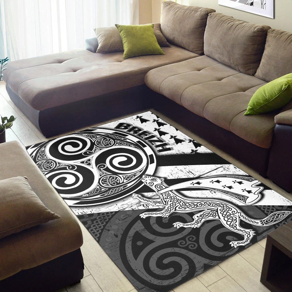 Celtic Bretagne Area Rug - Brittany Ermine With Celtic Triskelion V2 - Vibe Hoodie Shop