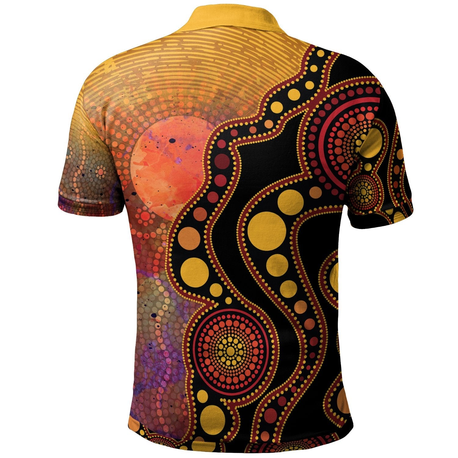 Custom Text Aboriginal Polo - Australia Indigenous Flag Circle Dot Painting Art (Golden) - Vibe Hoodie Shop