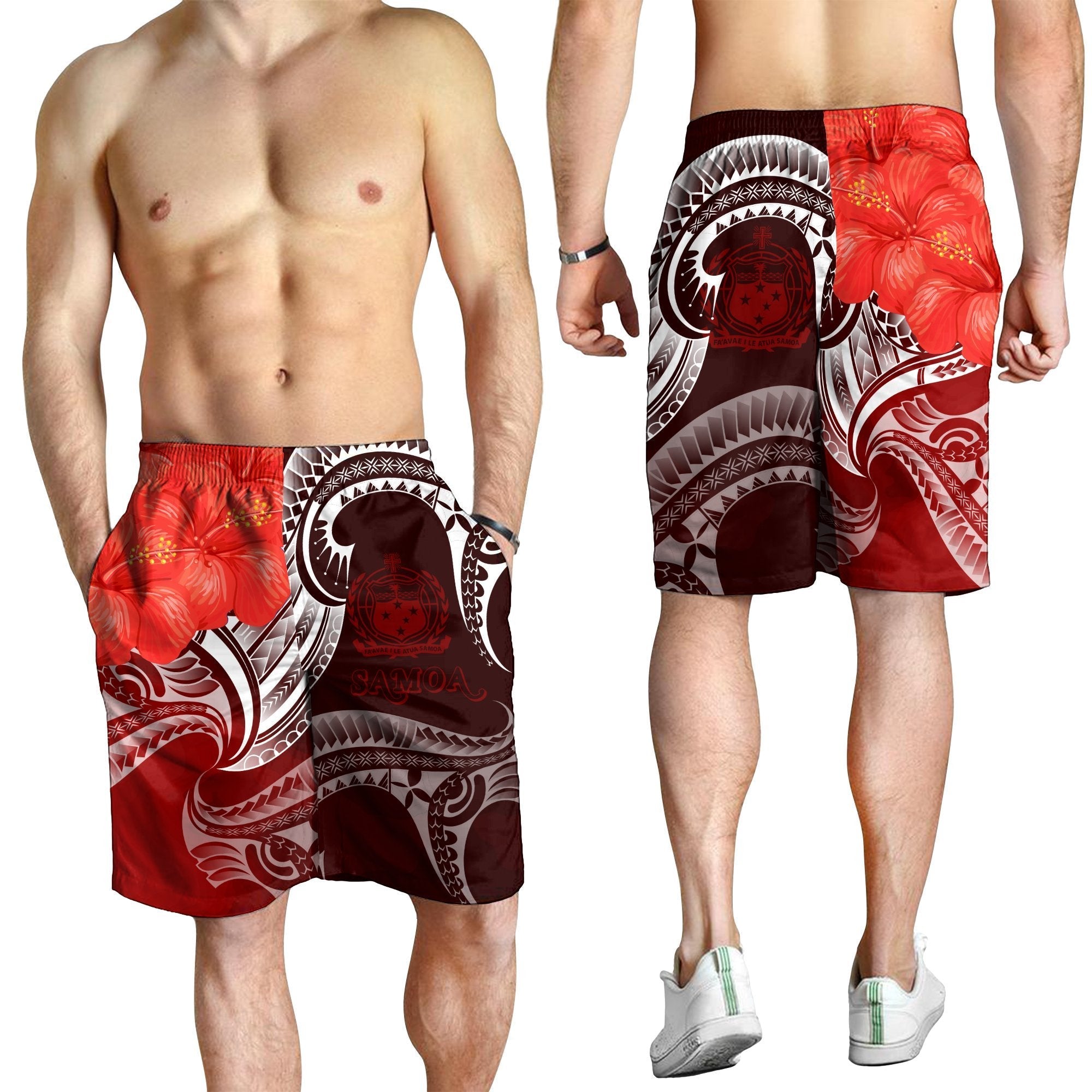 Samoa Men's Shorts - Samoa Seal Wave Style (Red) - Vibe Hoodie Shop