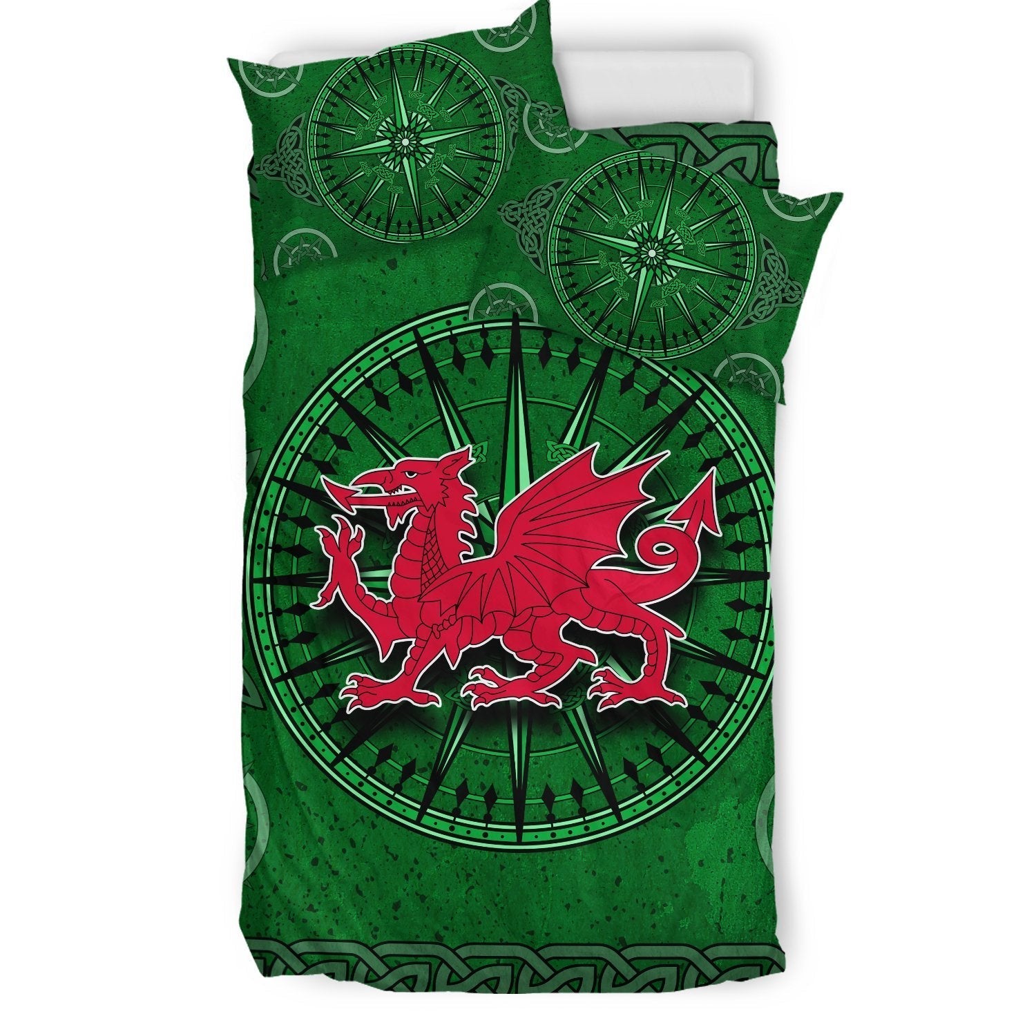 Wales Celtic Bedding Set - Celtic Compass With Welsh Dragon - Vibe Hoodie Shop