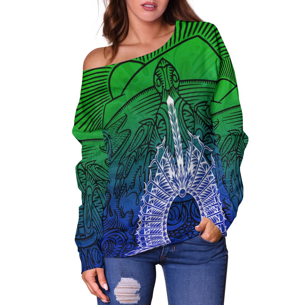 Torres Strait Islanders Women's Off Shoulder Sweater - Turtle and Dhari Mask - Vibe Hoodie Shop