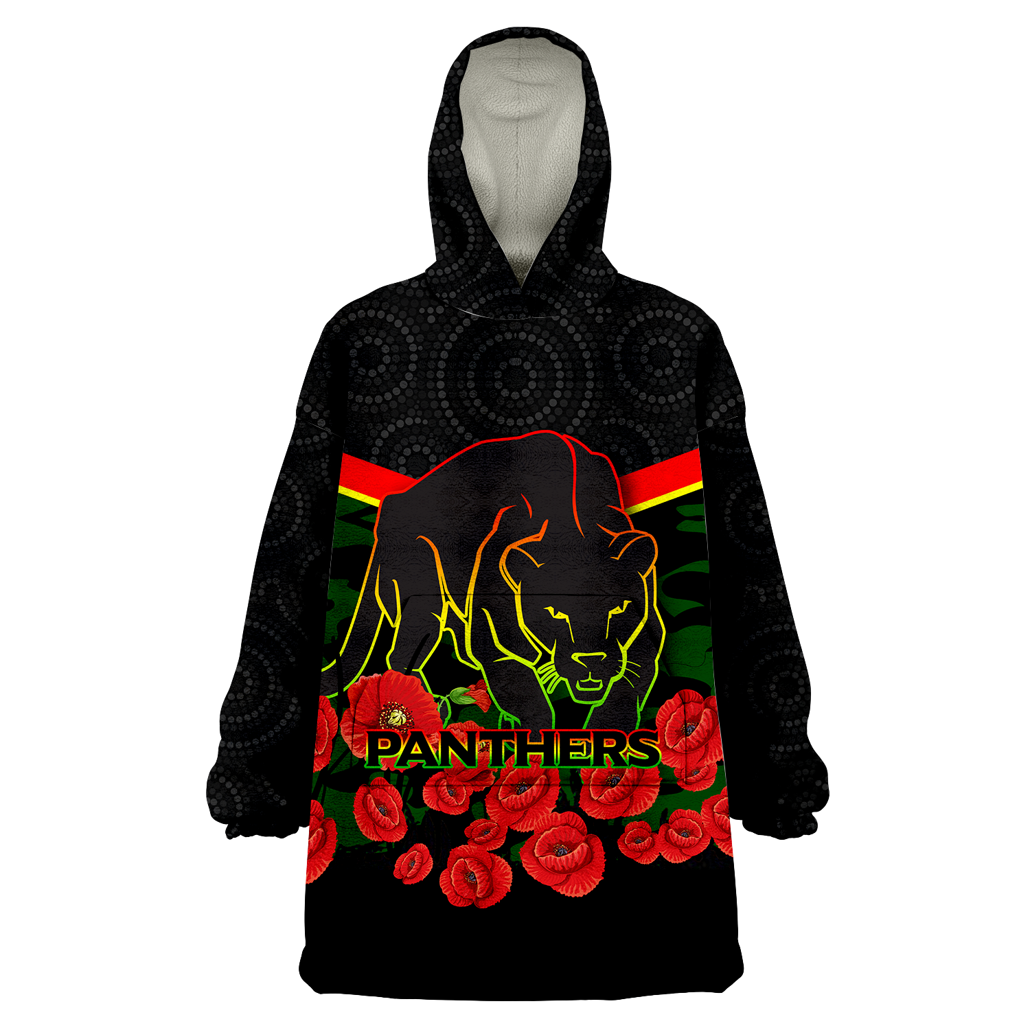 Panthers ANZAC Day Wearable Blanket Hoodie - Indigenous Art - - Vibe Hoodie Shop