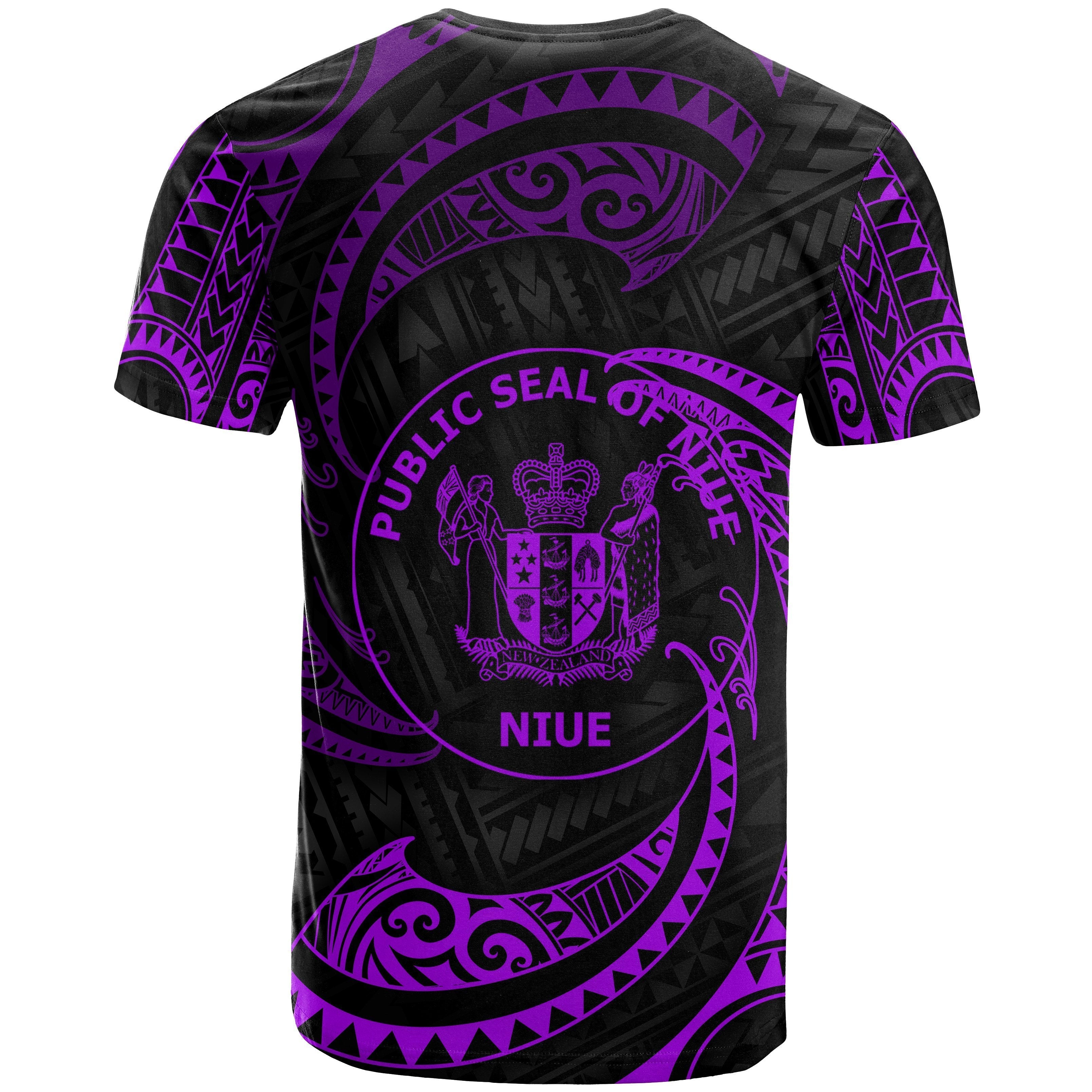 Niue Polynesian All Over T shirt - Purple Tribal Wave - Vibe Hoodie Shop