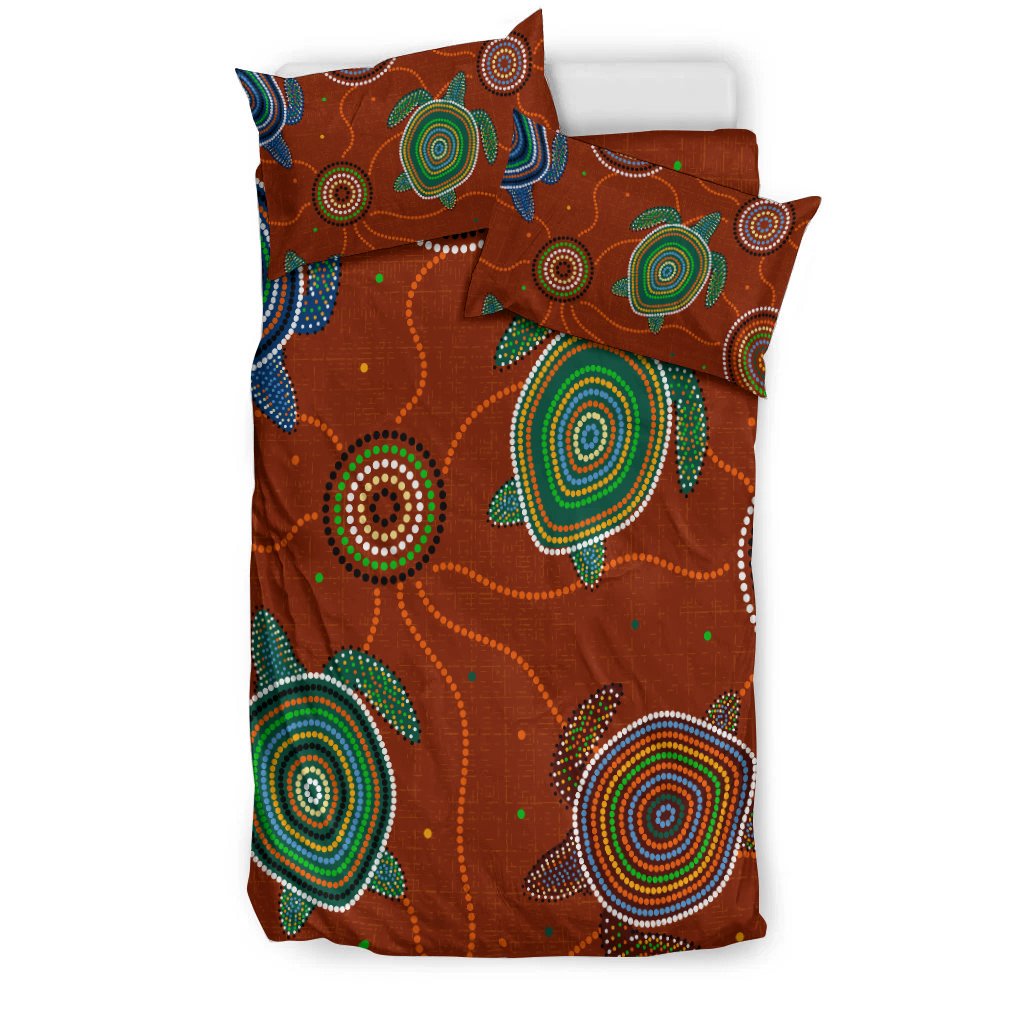 Aboriginal Bedding Set - Aussie Turtle with Aboriginal Style - Vibe Hoodie Shop