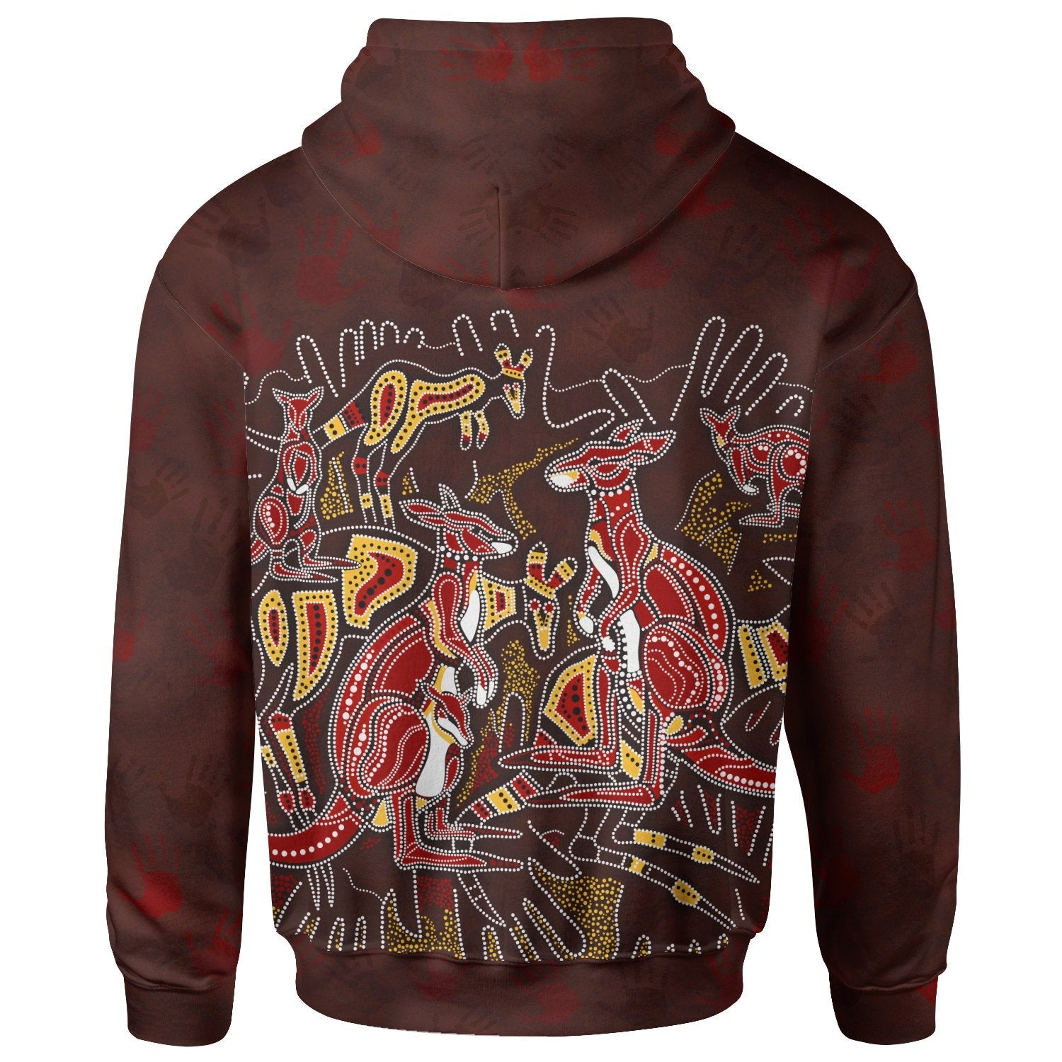 Aboriginal Zip - Up Hoodie - Kangaroo family with Hand Art - Vibe Hoodie Shop